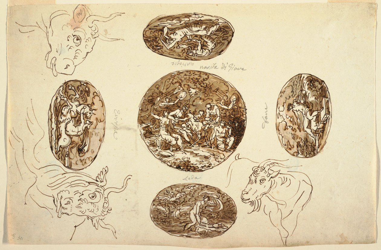 Tekening, Akten van Jupiter, voor een plafond, 1812 door Unknown artistUnknown artist