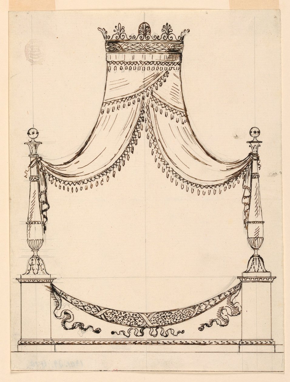 Tekening, Ontwerp voor een bed, ca. 1800 door Unknown artistUnknown artist