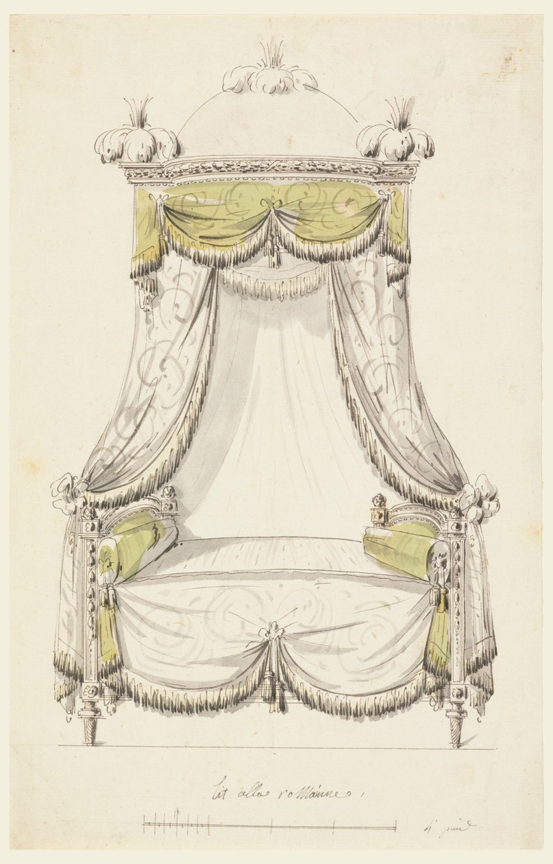 Tekening, Ontwerp voor een bed in Romeinse stijl, 1780 door Unknown artistUnknown artist