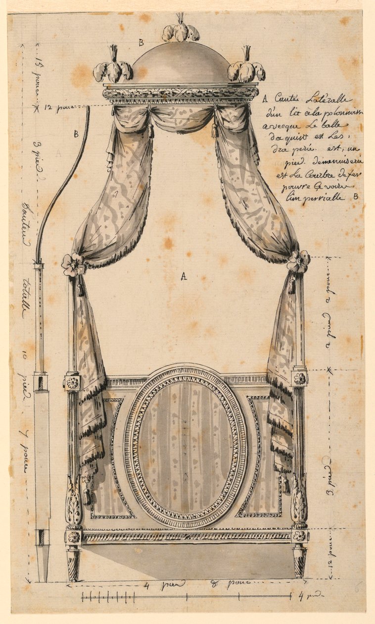 Tekening, Ontwerp voor een bed in Poolse stijl, 1780 door Unknown artistUnknown artist