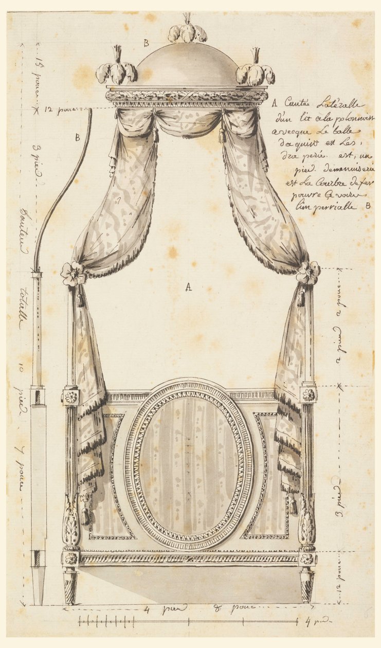 Tekening, Ontwerp voor een bed in Poolse stijl, 1780 door Unknown artistUnknown artist