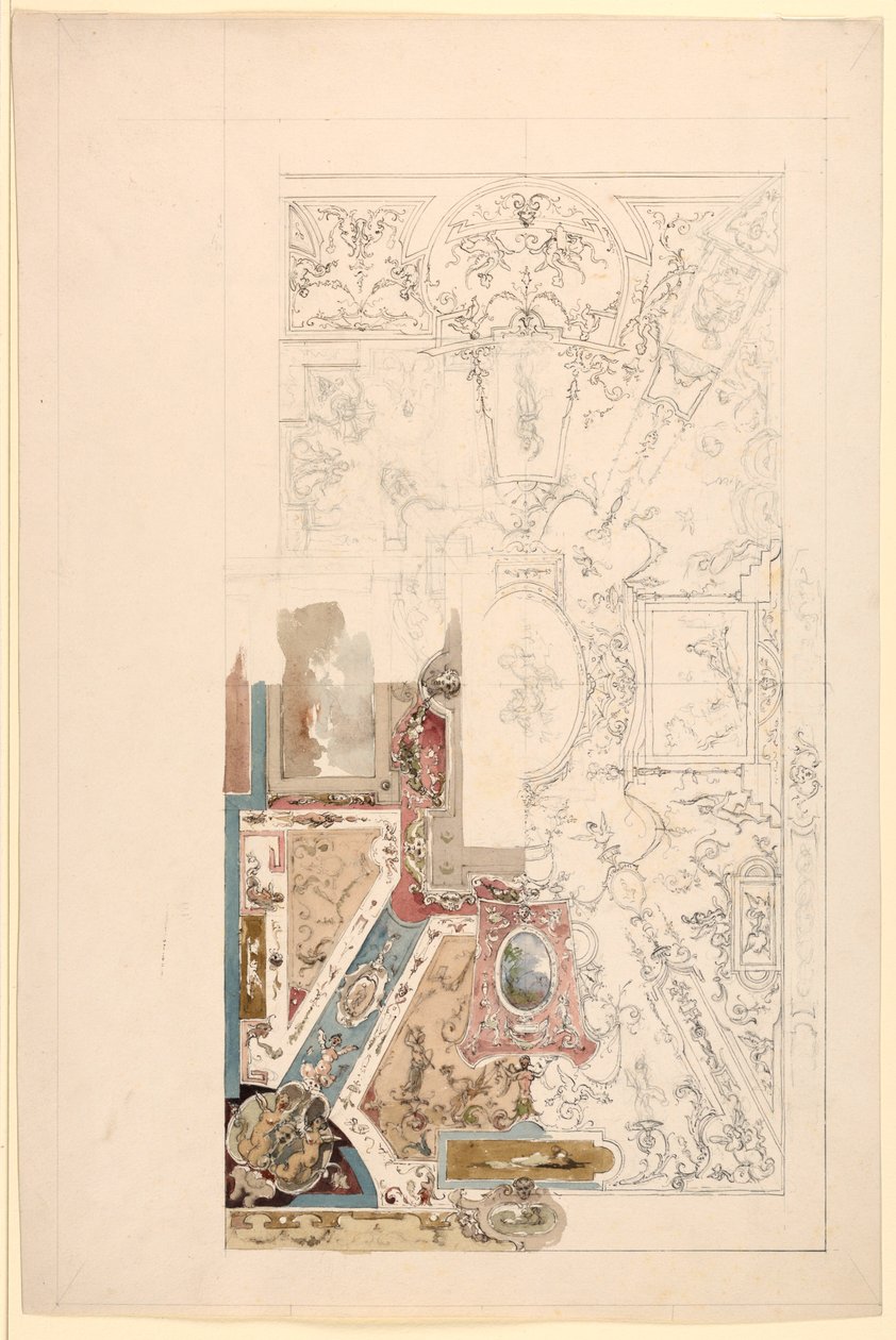 Tekening, ontwerp voor een plafond, 1750-1800 door Unknown artistUnknown artist