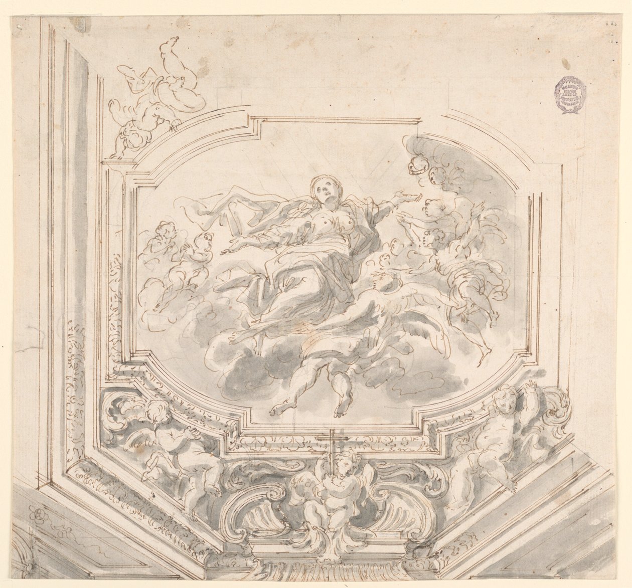 Tekening, ontwerp voor een plafond, 18e eeuw door Unknown artistUnknown artist