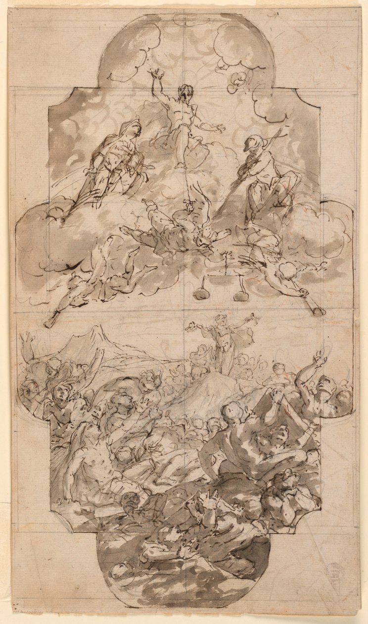 Tekening, Ontwerp voor een plafond in een kerk, 1700-1750 door Unknown artistUnknown artist