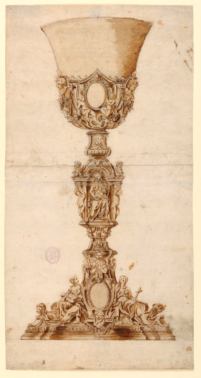 Tekening, ontwerp voor een kelk, 1710-1740 door Unknown artistUnknown artist