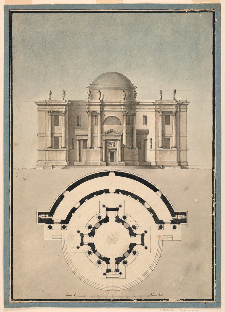 Tekening, Ontwerp voor een Klassieke Tempel met een Tempietto en Halfronde Aedicule, ca. 1780 door Unknown artistUnknown artist