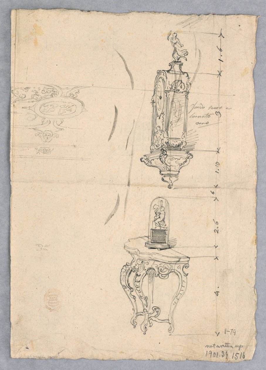 Tekening, ontwerp voor een klok en console, 18e-19e eeuw door Unknown artistUnknown artist