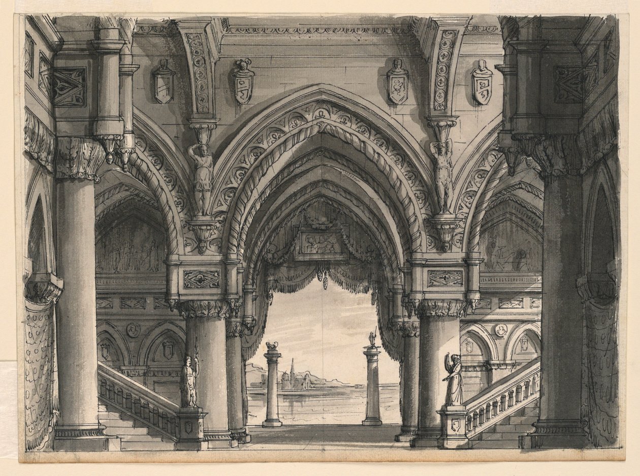 Tekening, Toneelontwerp, Uitzicht vanaf Paleis in Venetië, 1832 door Unknown artistUnknown artist