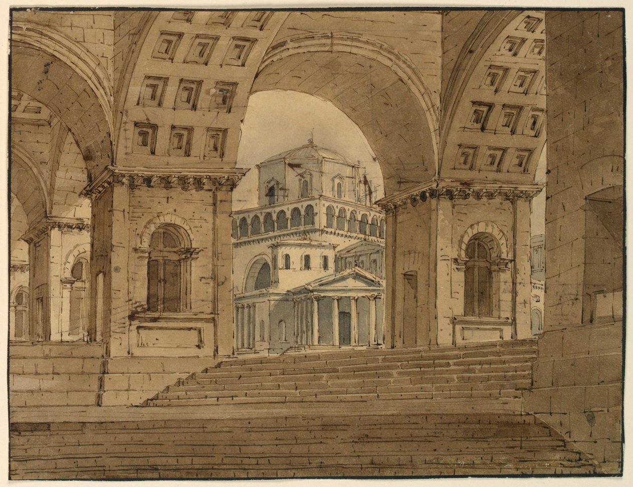 Tekening, Toneelontwerp, Gezicht op de stad vanaf het paleis, begin 19e eeuw door Unknown artistUnknown artist