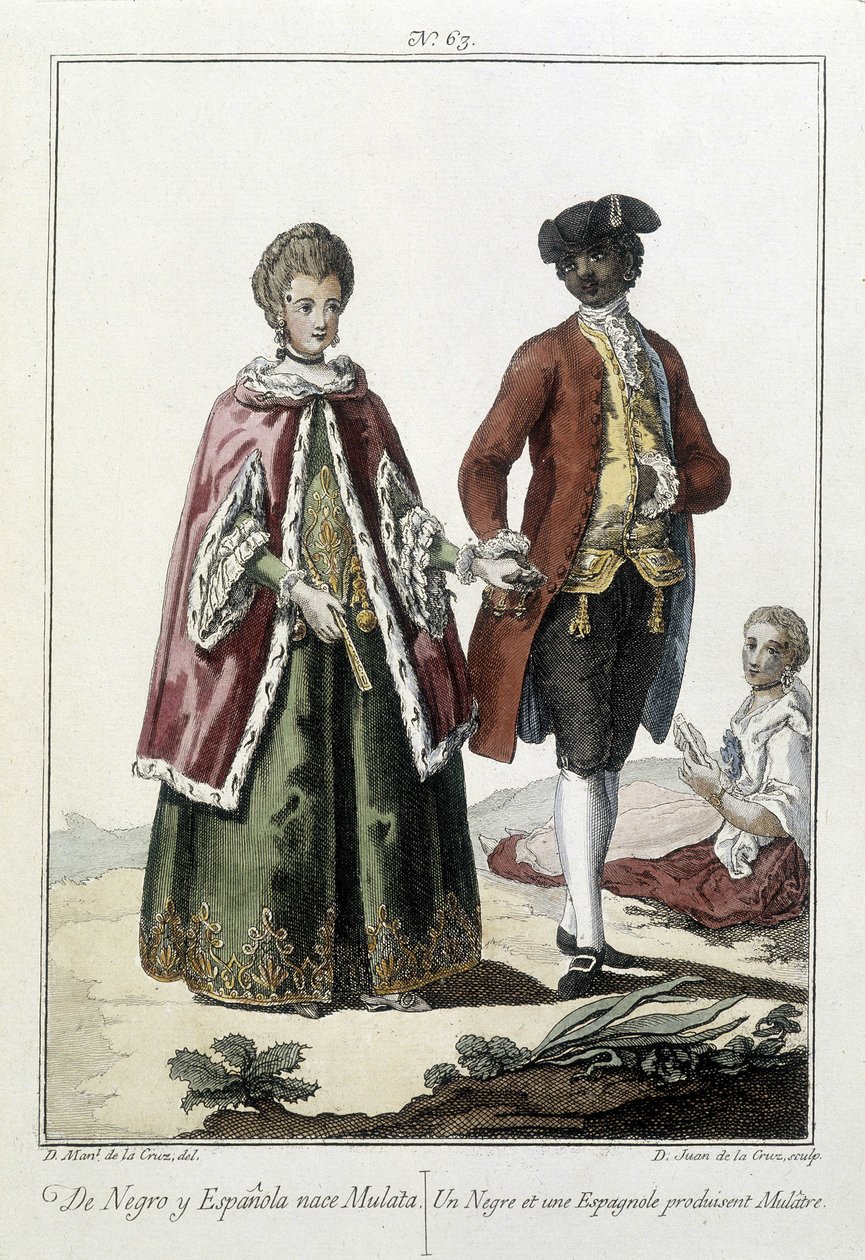 Een zwarte en een Spanjaard krijgen een mulat - gravure door Unknown artist