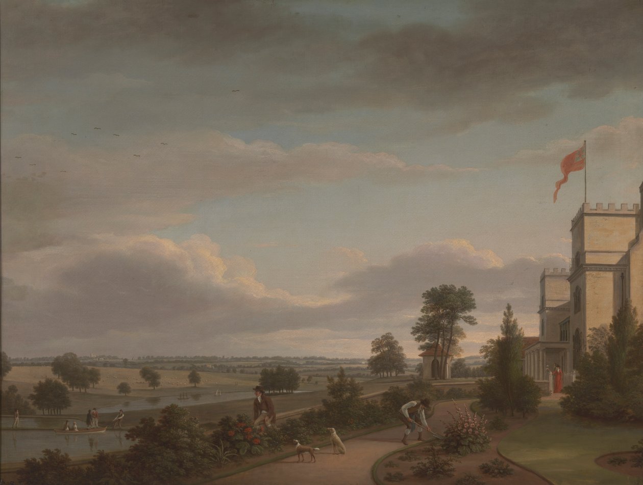 Een Landhuis in een Rivierlandschap, Voorheen Geïdentificeerd als Oatlands door Unknown artist