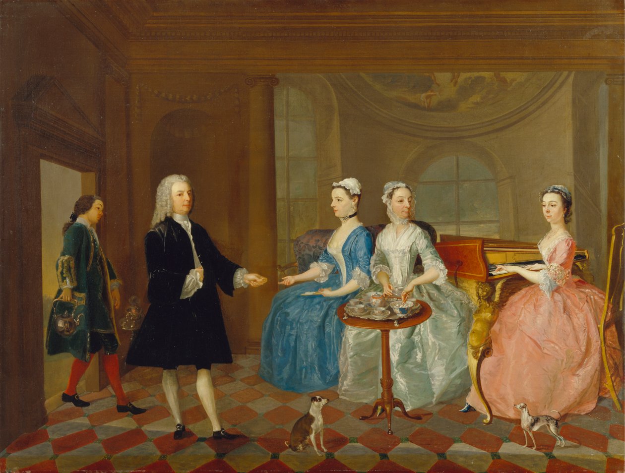 Een familie die thee geserveerd krijgt, mogelijk de familie Carter door Unknown artist