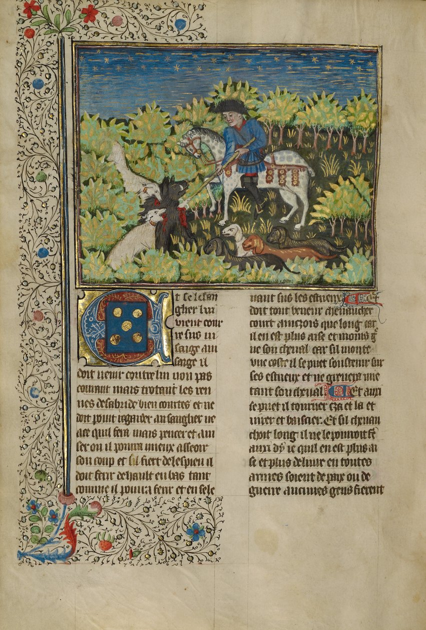 Een jager en honden die een wild zwijn doden door Unknown artist