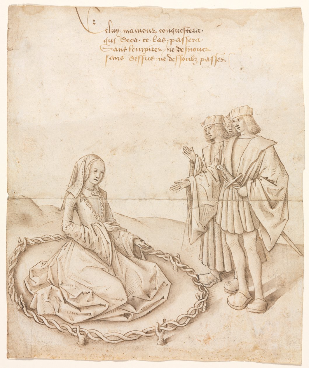 Een Dame met Drie Vrijers door Unknown artist