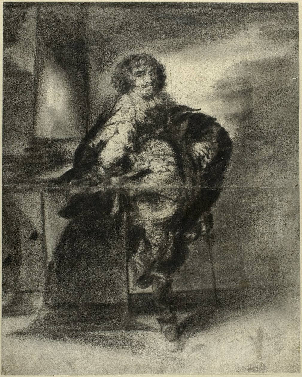 Een man in 17e eeuws kostuum door Unknown artist