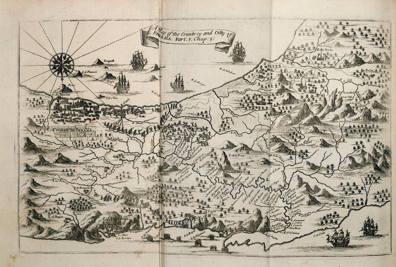 Een kaart van het land en de stad Panama door Unknown artist