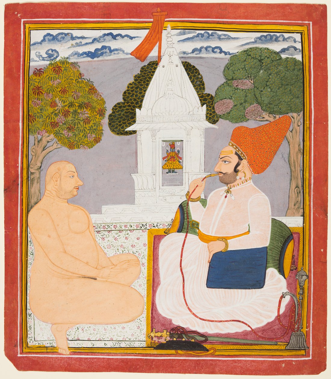 Een Rathor edelman bezoekt een heilige man bij een Vishnu heiligdom door Unknown artist