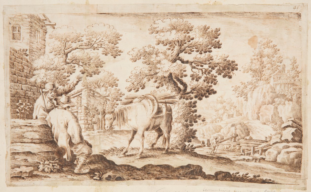 Een dorpsscène door Unknown artist
