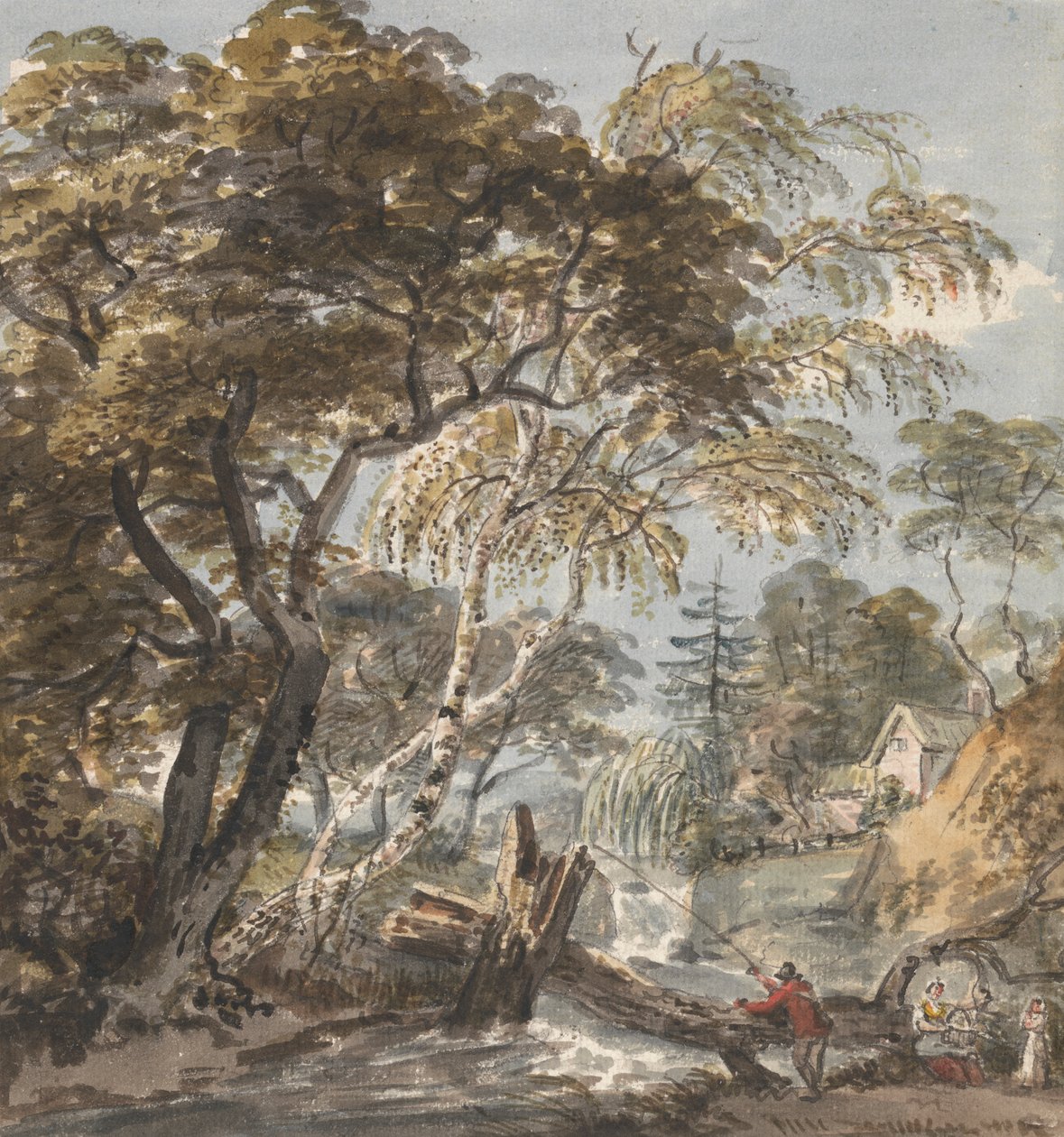 Een Bosbeek met Visser door Unknown artist