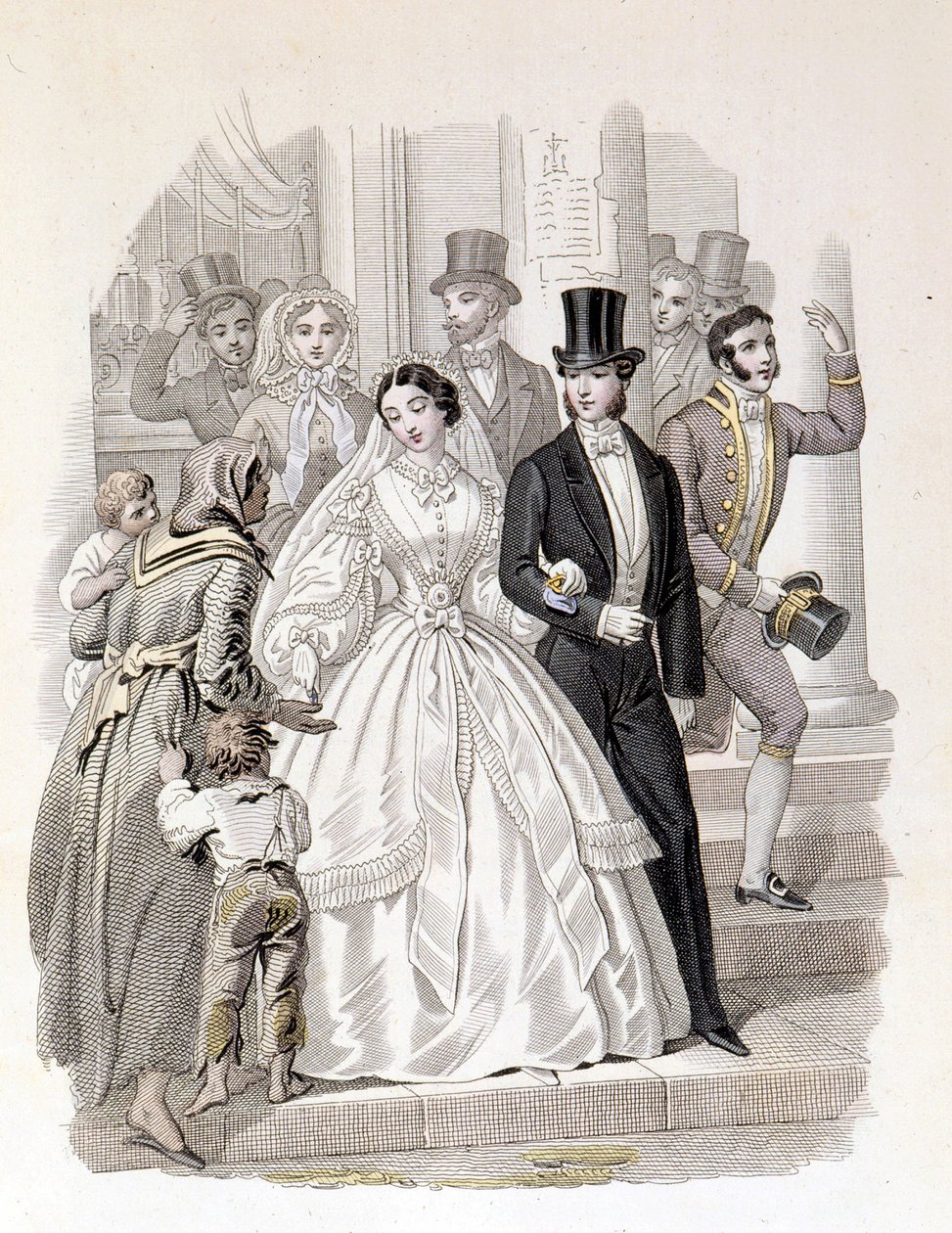 Een burgerlijk huwelijk, gravure uit 1860. door Unknown artist