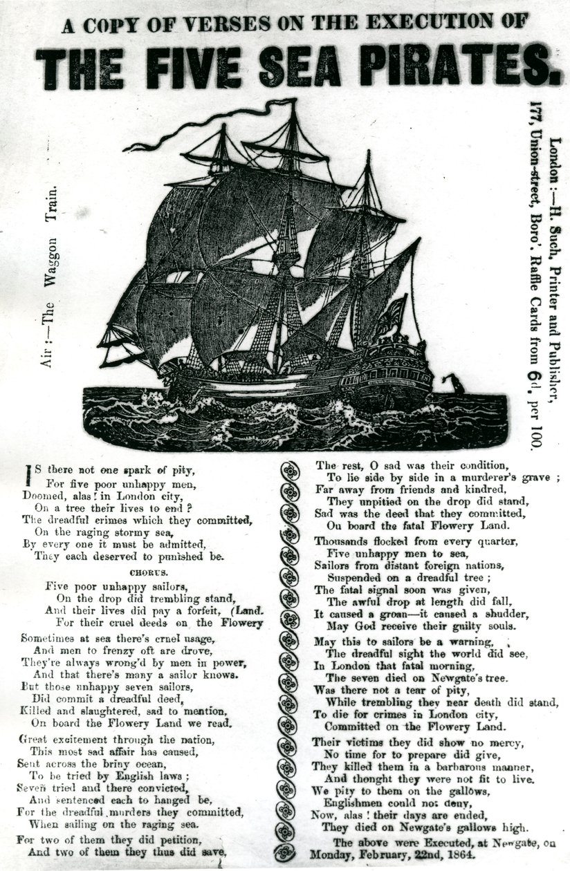 Een kopie van verzen over de executie van de vijf zeerovers, ca.1864 door Unknown artist