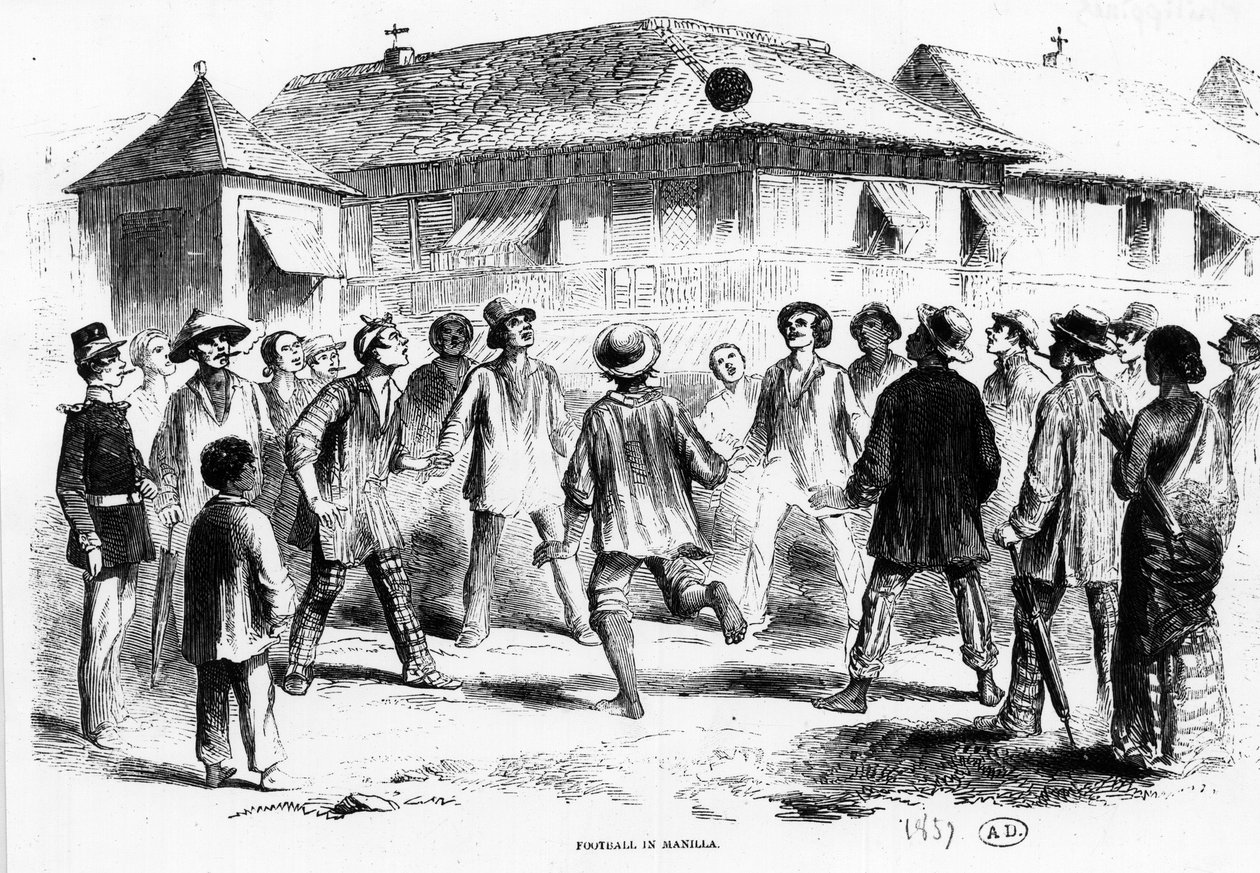Een voetbalwedstrijd in Manilla (Filipijnen) - gravure door Unknown artist