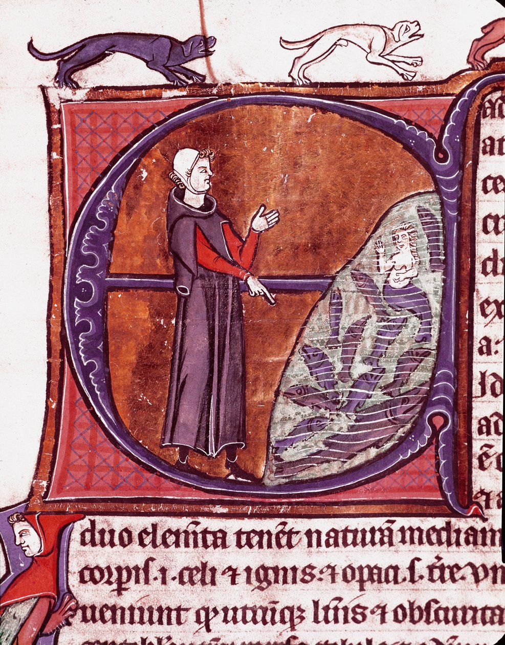 Een monnik voor een vijver, een zeemeermin wordt afgebeeld tussen de vissen door Unknown artist