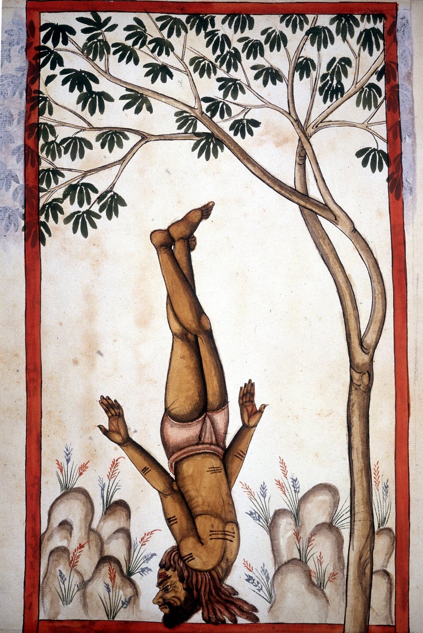Een pagina fakir uit het manuscript (ms.8300) “Geschiedenis van Mogol” (Moghul of Moghol) door Stefano Nivibus Cardeira. 18e eeuw. Bibloteca marciana, Venetië door Unknown artist