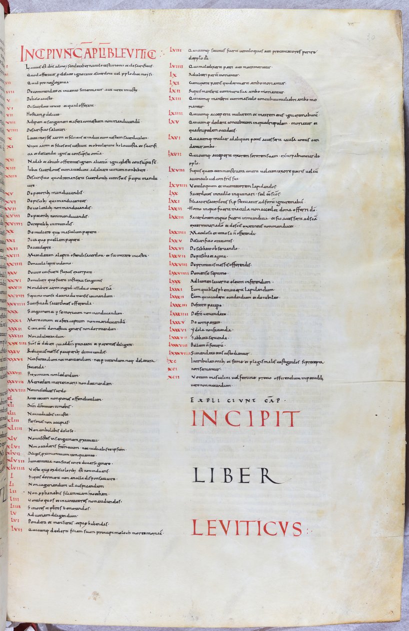 Een bladzijde uit de 11e eeuwse Bijbel met de incipit van het Boek Leviticus door Unknown artist