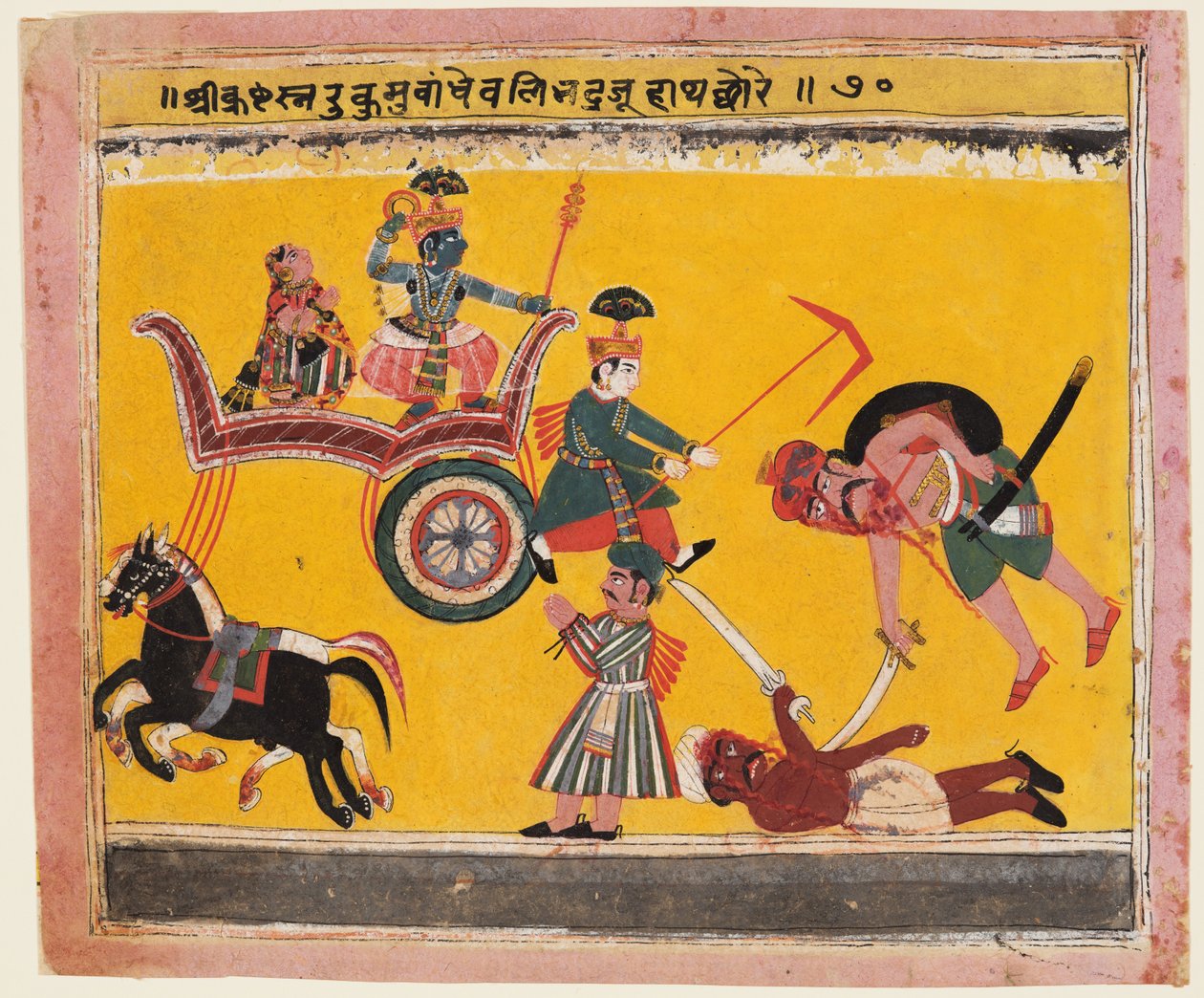 Ontvoering van Rukmini: Krishna bond de handen van Rukma vast, uit een Bhagavata Purana door Unknown artist
