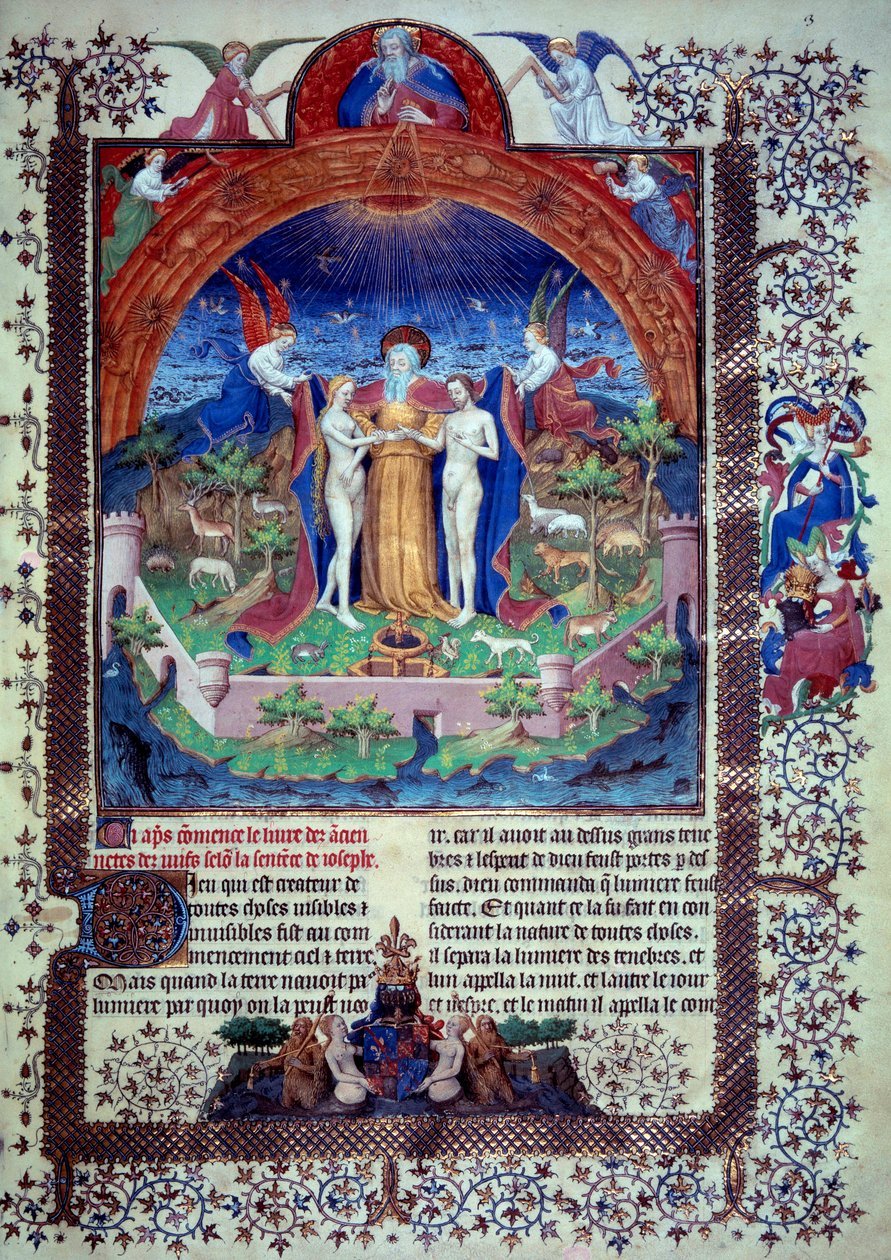 Adam en Eva in het Aards Paradijs Miniatuur uit 