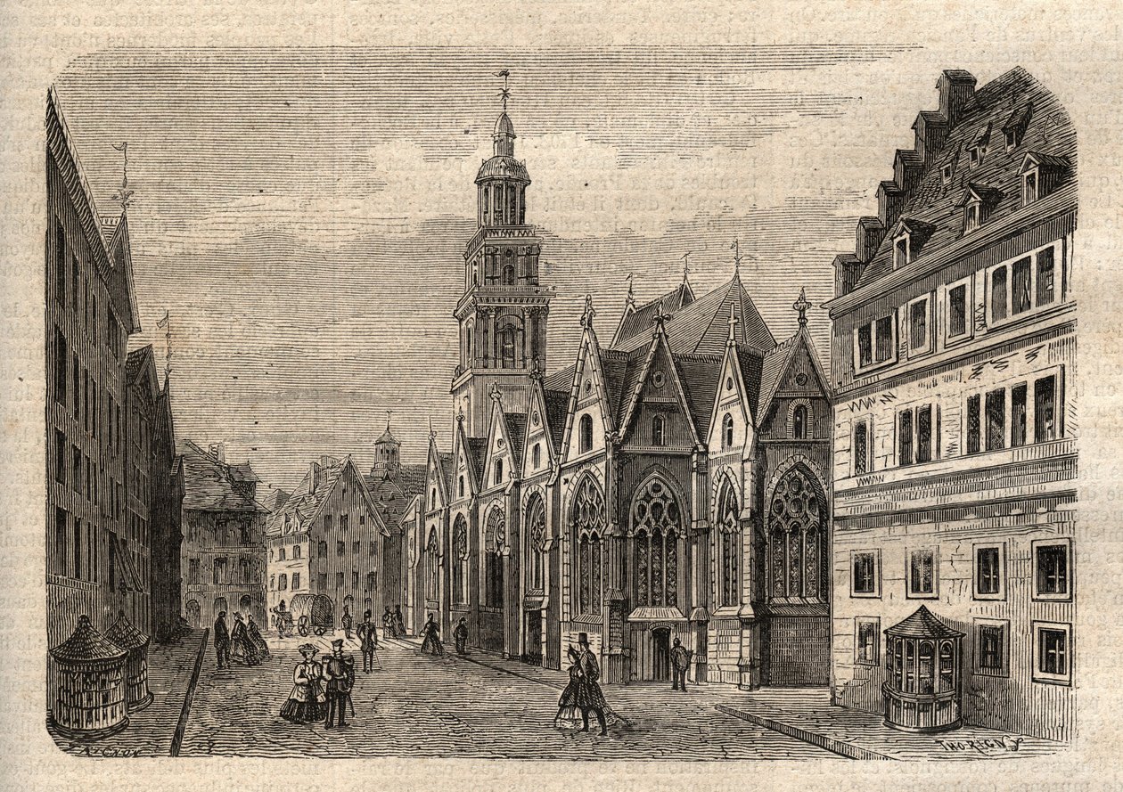 Aegidienkirche (Hannover) Duitsland - Hannover de Aegidienkerk, verwoest tijdens de Tweede Wereldoorlog - Hannover - De Aegidienkirche - gravure in 