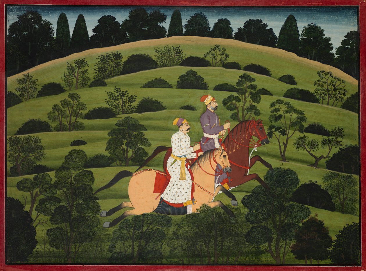 Akrura Rijdt naar Dwarka, pagina uit de grote Basohli Bhagavata Purana door Unknown artist