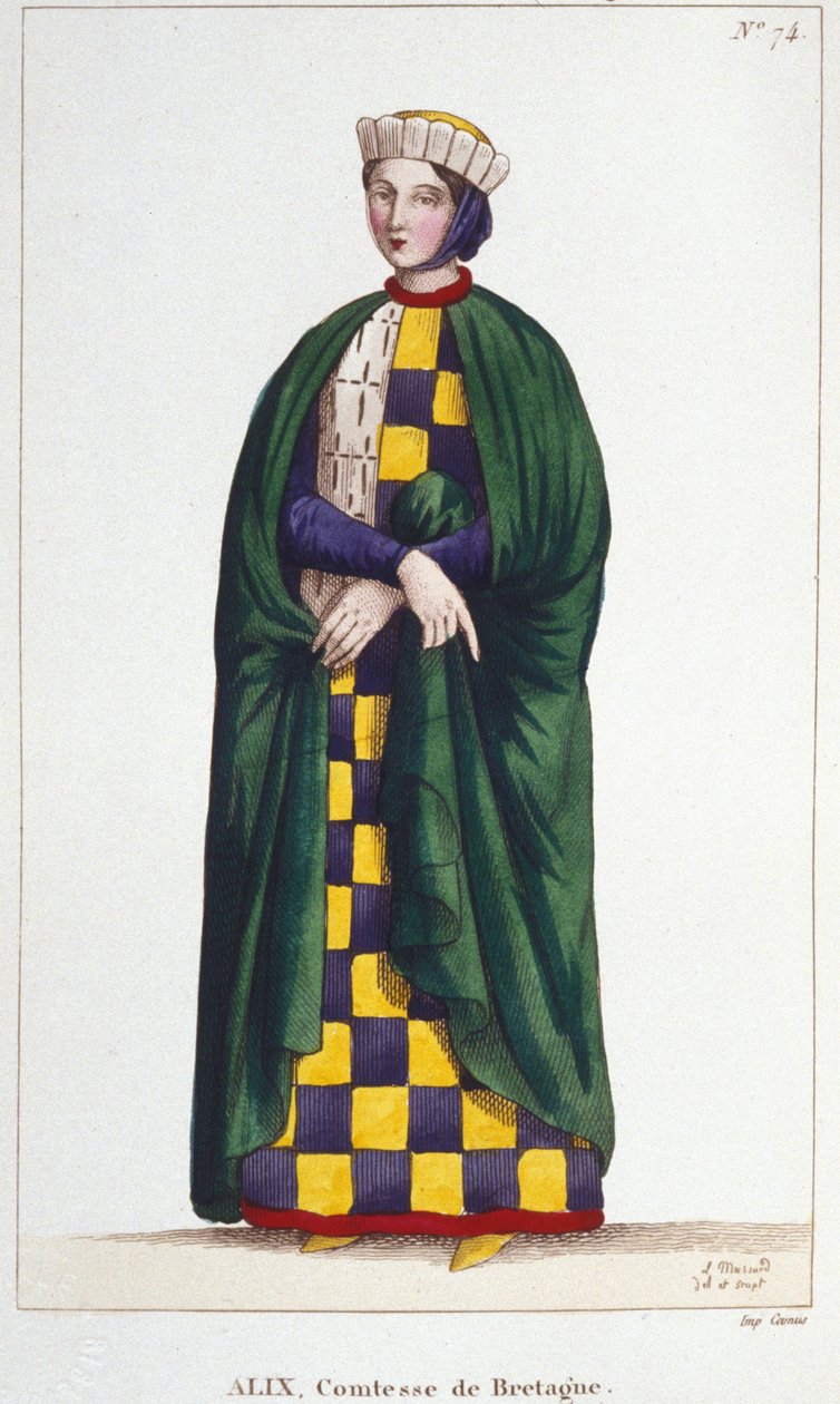 Alix de Thouars, Gravin van Bretagne, dochter van Guy de Thouars, Hertog van Bretagne. Gravure uit 1830. door Unknown artist
