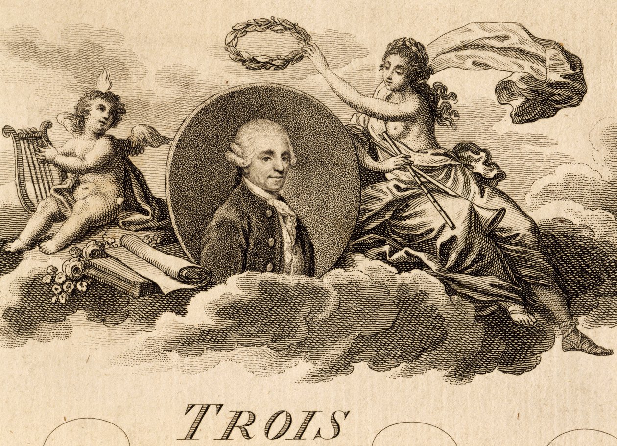 Allegorie van Franz Joseph Haydn op titelpagina van partituur voor Drie Kwartetten, Opus 75, Boek I door Unknown artist