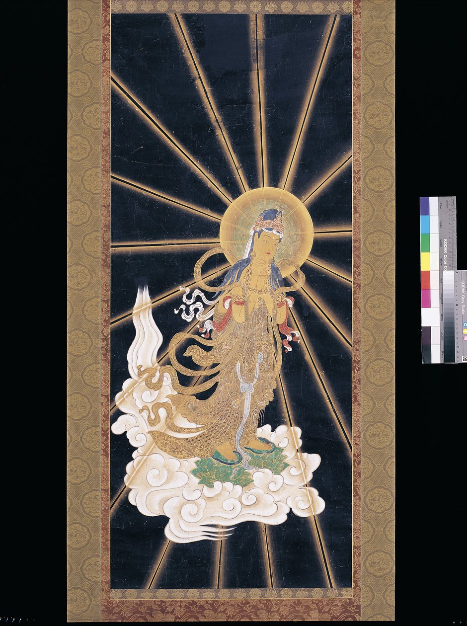 Amitabha (Amida) triade die uit de hemel neerdaalt door Unknown artist