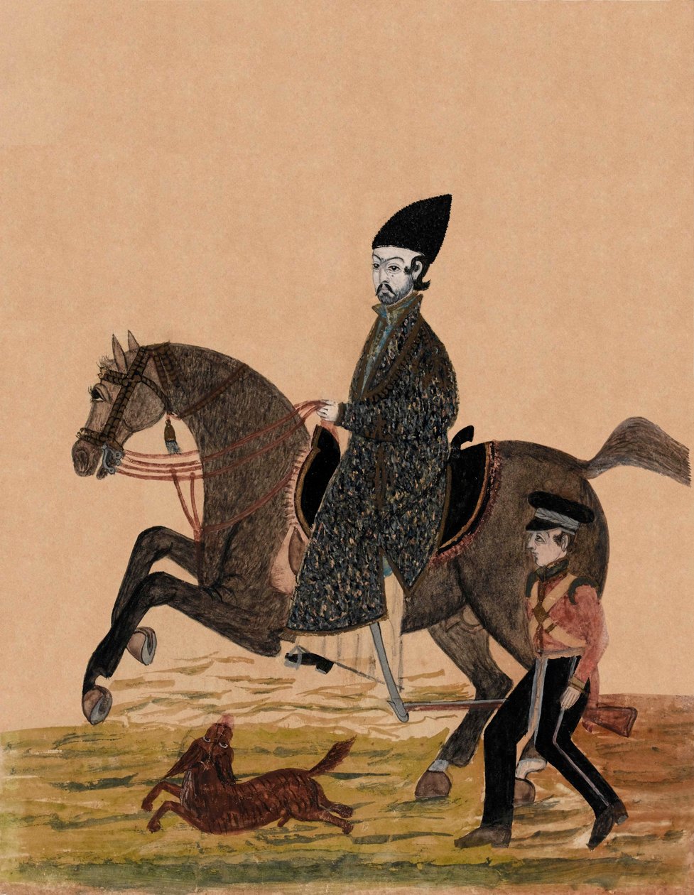 Een Afghaanse Sirdar [officier] en een Britse soldaat, ca. 1841 door Unknown artist