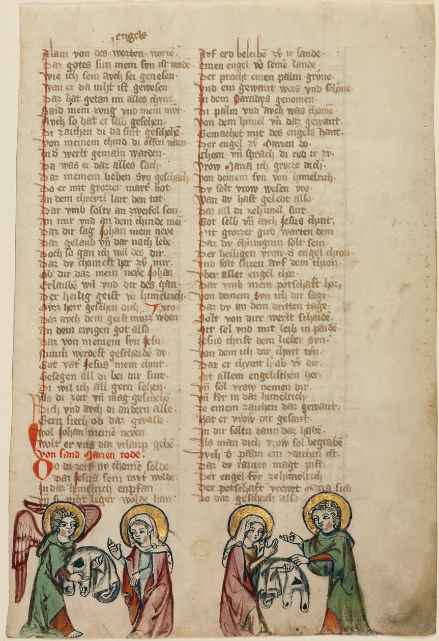 Een engel toont het grafkleed van Christus aan de Maagd; de Maagd toont het kleed aan de Heilige Johannes door Unknown artist