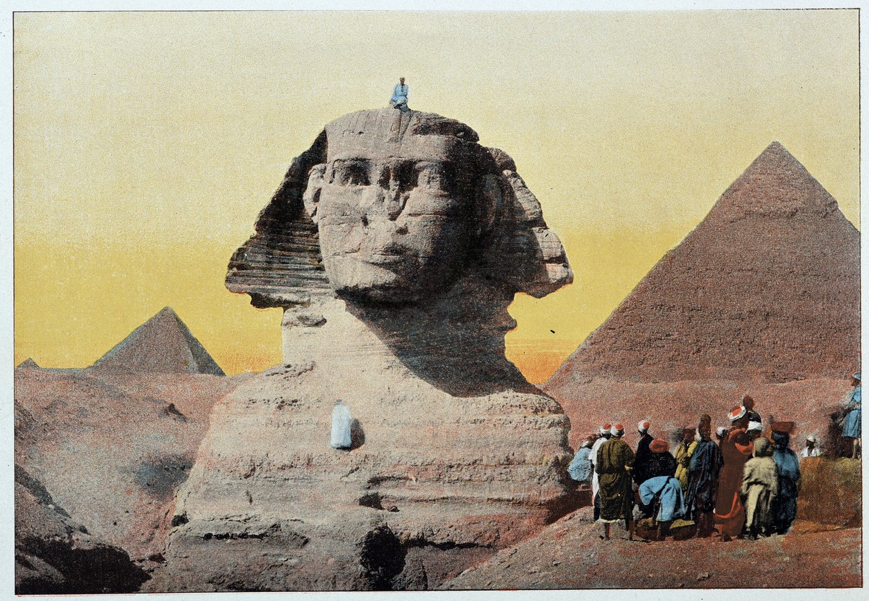 Oud Egypte: de sfinx en piramides van Gizeh (Guizeh, Guiseh, Giza, Giza). Eind 19e eeuw door Unknown artist