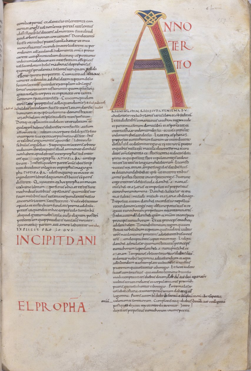 Anno tertio: Incipit Daniel Propha.Incipit van het boek van de profeet Daniel, 11e eeuw (miniatuur, vliezig handschrift) door Unknown artist