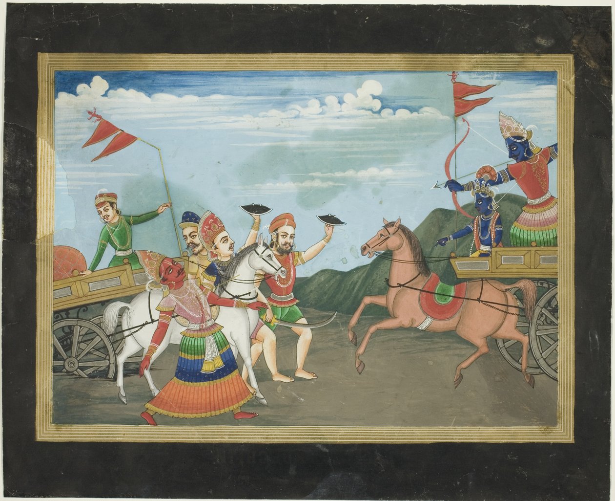 Arjuna doodt Karna, pagina uit een Mahabharata serie door Unknown artist
