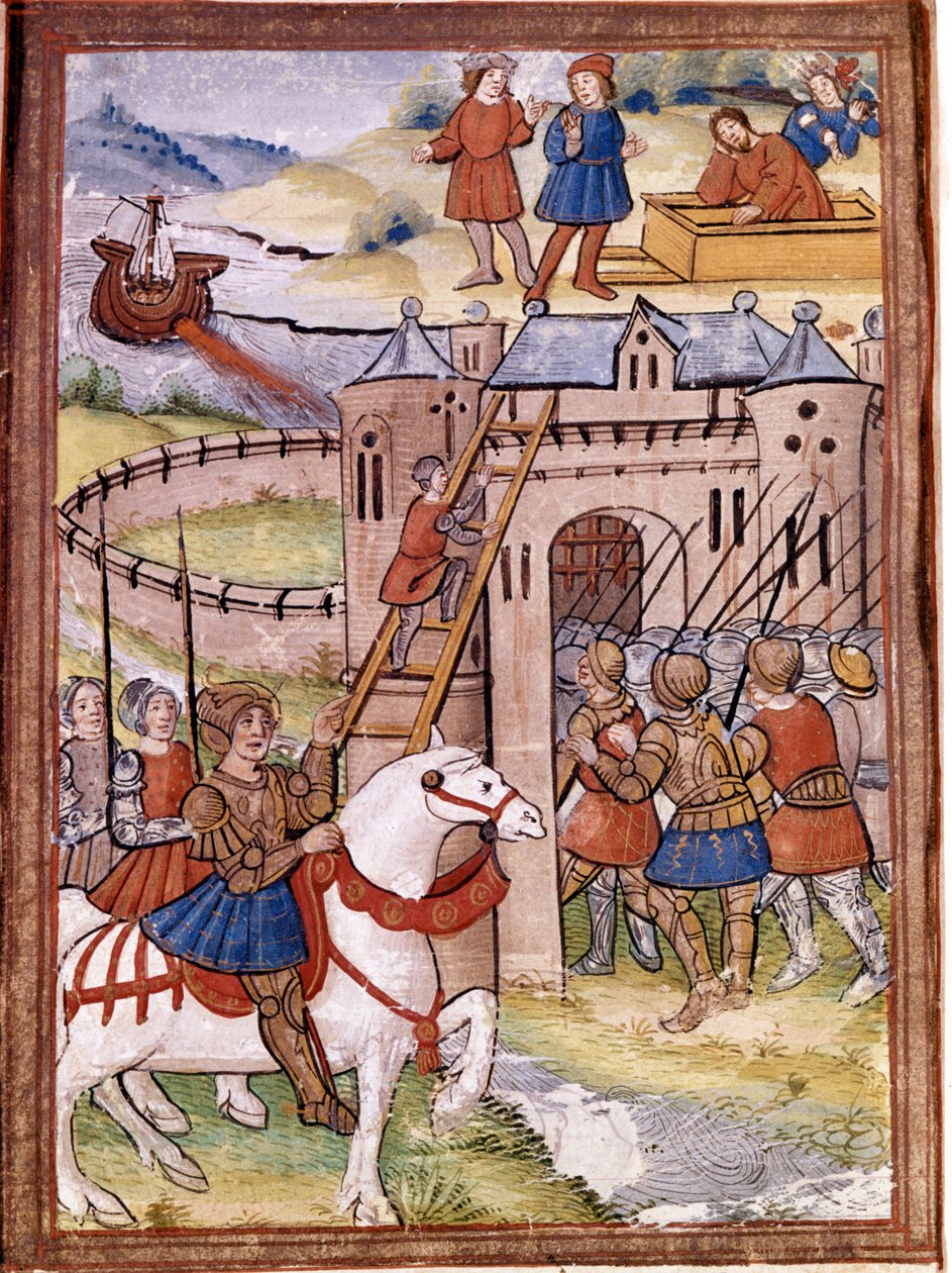 Aanval op een kasteel. Episode van de 100-jarige oorlog. 16e-eeuws manuscript. Victoria en Albert Library, Londen door Unknown artist