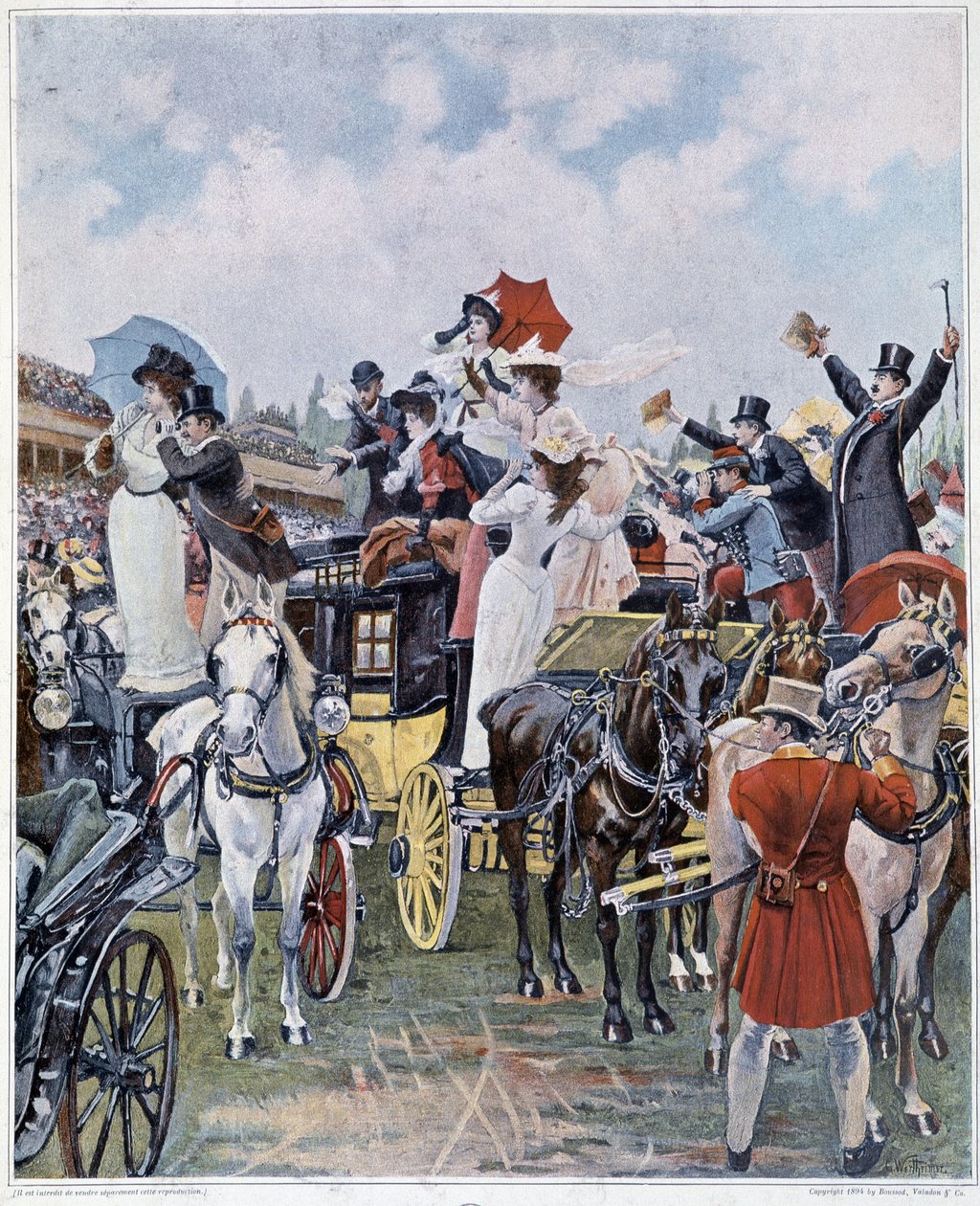 Bij de races: de aankomst van de favoriet door Unknown artist