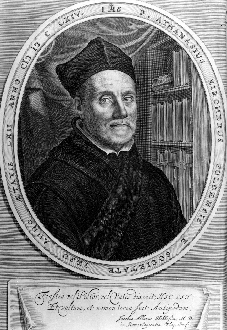 Athanasius Kircher (1601 - 1680), jezuïet, oriëntalist en Duitse geleerde - Gravure 18e eeuw door Unknown artist