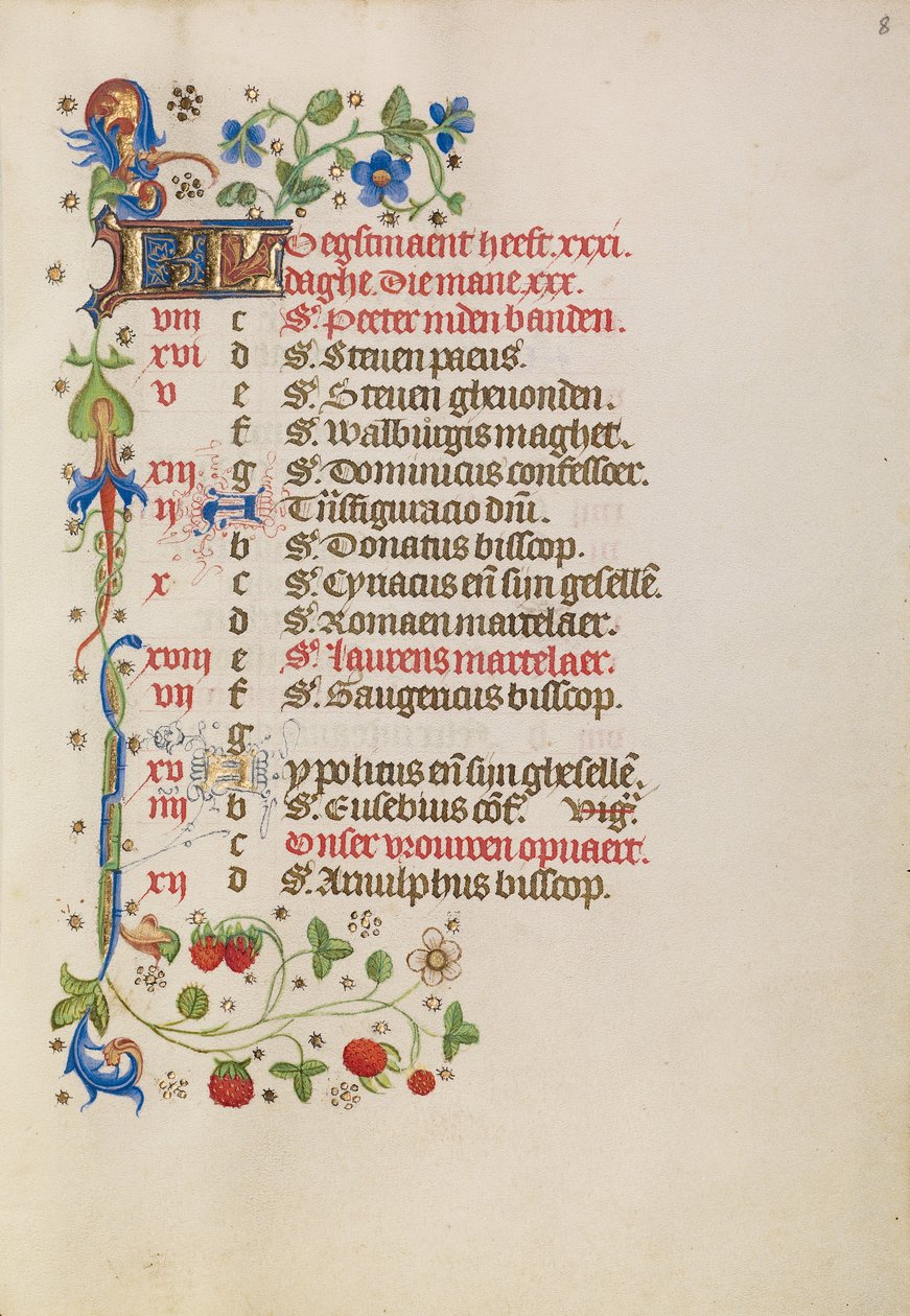 Augustus kalenderpagina door Unknown artist