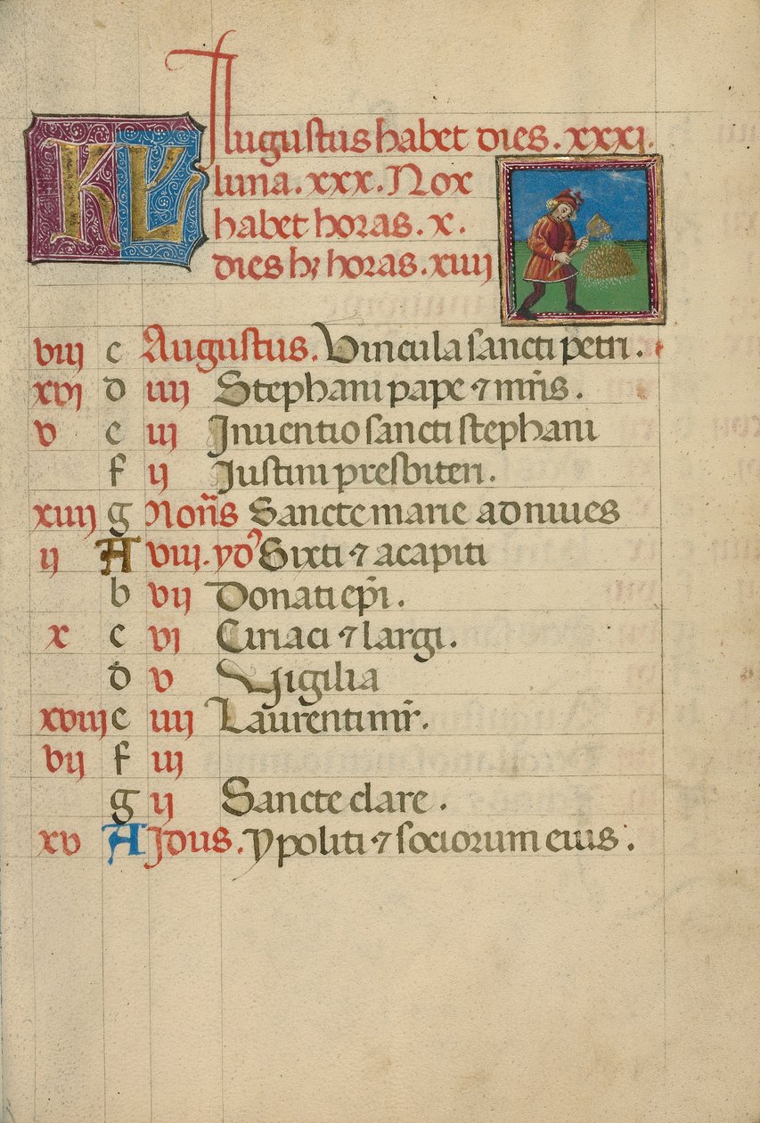 Augustus Kalenderblad; Dorsen door Unknown artist
