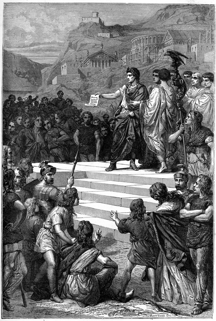Augustus (Octavianus of Octavianus) (63 v.Chr. - 14) vestigde in Lyon het centrum van de regering van Gallië in 28 v.Chr. door Unknown artist