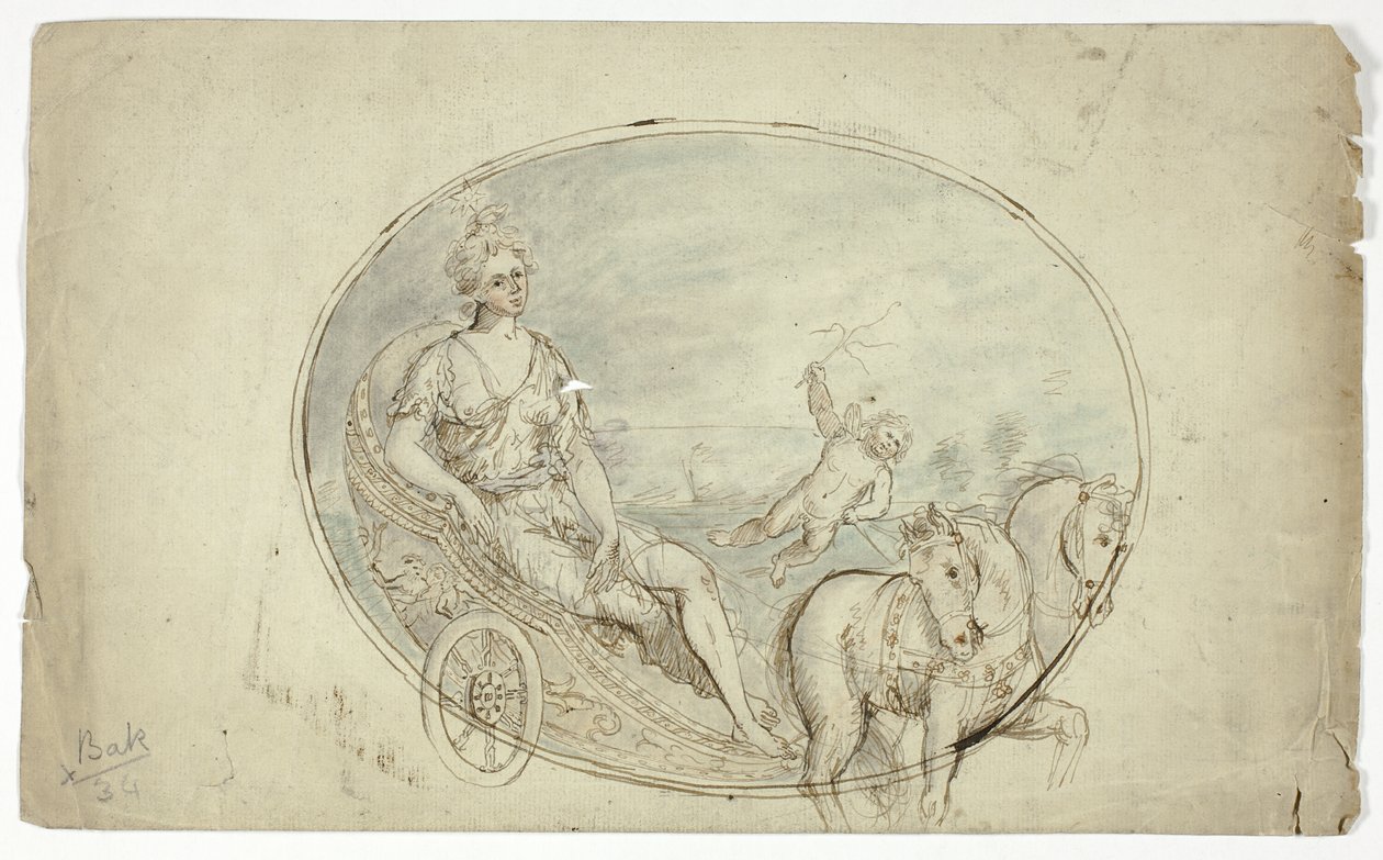 Aurora in haar strijdwagen (recto); drie mannelijke portretbustes (verso) door Unknown artist