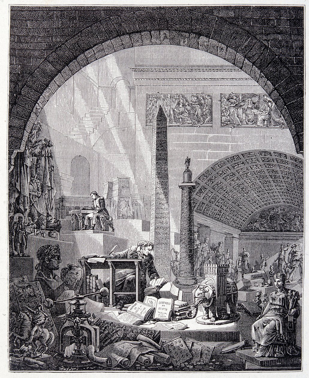 Baron Dominique Vivant-Denon (Vivant denon) op zijn kantoor, omringd door kunstvoorwerpen en Napoleon door Unknown artist