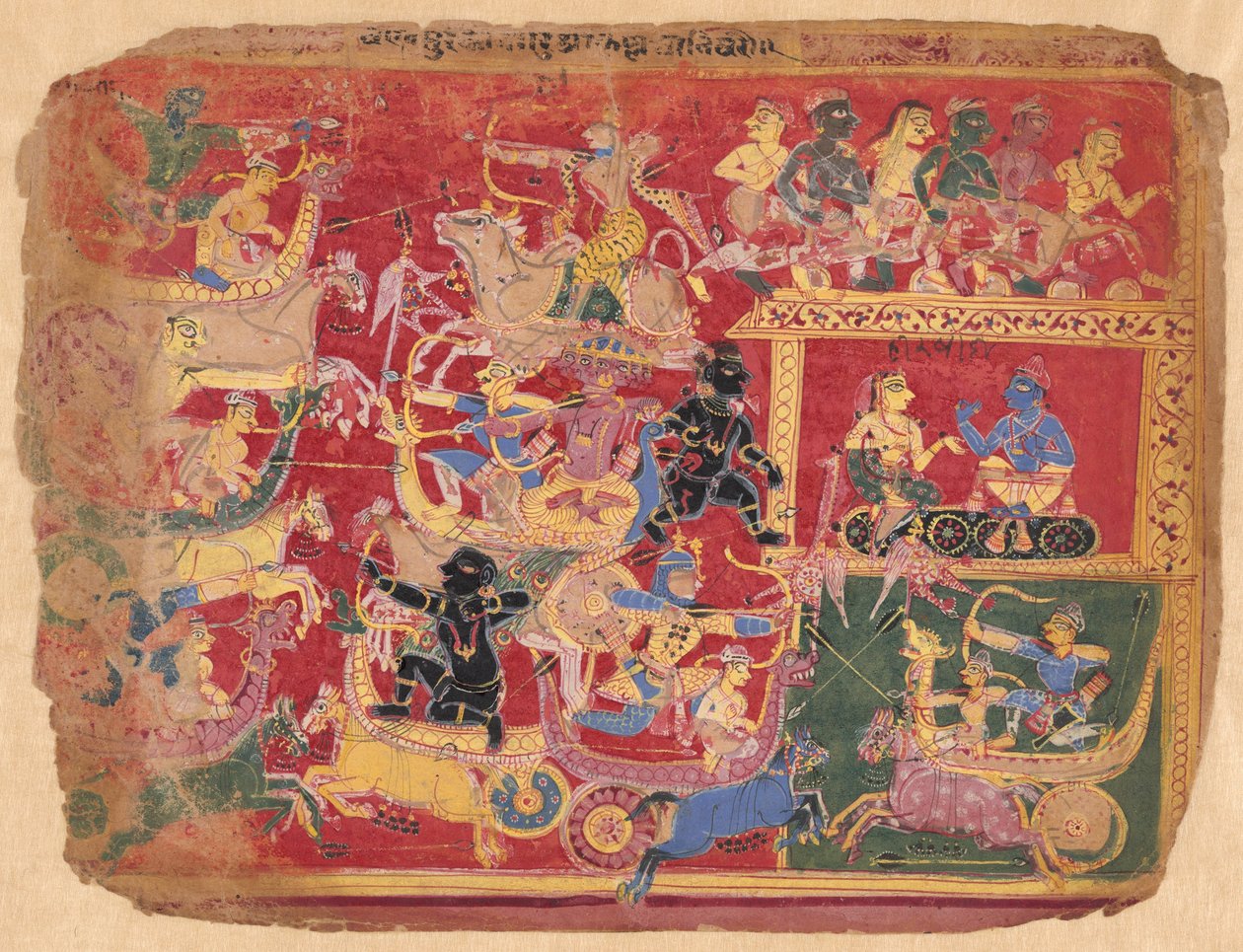 Strijd van de Krachten van Krishna en Bana, uit een kopie van de Verspreide Bhagavat Purana door Unknown artist